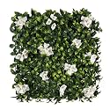 Artificial Wall Grass for Home Decoration (4 Pcs) I Grass Mat for Wall I Vertical Garden Artificial Plants (Green with Large White Flowers, 50cm X 50cm X 5cm, Plastic, Pack of 4)