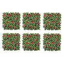 Artificial Wall Grass for Home Decoration (6 Pcs) I Grass Mat for Wall I Vertical Garden Artificial Plants (Lemon Green with Large Red Flowers, 50cm X 50cm X 5cm, Plastic, Pack of 6)