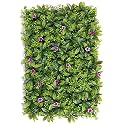 Golden Cart Artificial Wall Grass for Home Decoration (9 Pcs) I Grass Mat for Wall I Vertical Garden Artificial Wall Plants (Green with Purple Flowers, 60cm X 40cm X 8cm, Pack of 9)
