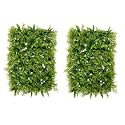 Artificial Wall Grass for Home Decoration (2 Pcs) I Grass Mat for Wall I Vertical Garden Artificial Plants (Green with White Flowers, 60cm X 40cm X 8cm, Plastic, Pack of 2)