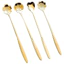 ABTER Golden Dessert Spoon Set Cutlery Kitchen Tableware Stainless Steel Gold Flower Shape Different Cute Coffee Tea Spoon Cafe Bar (12) ,17.8 Cm