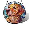 Golden Dog Stained Glass Window Hanging Suncatcher Gifts for Women 6.3"