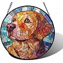 Golden Dog Stained Glass Window Hanging Suncatcher Gifts for Women 15"