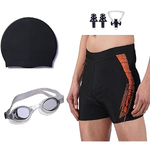 golden girl jmt wear men swimming costume free size 28inch-32inch goggles cap 2 earplug nose clip swimsuit swimming kit