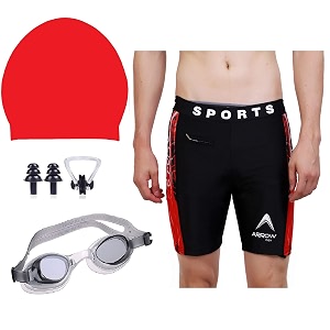 golden girl jmt wear men swimming costume free size 28inch-32inch goggles cap 2 earplug nose clip swimsuit swimming kit