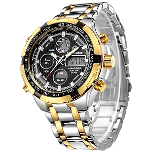 GOLDEN HOUR Luxury Stainless Steel Analog Digital