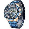 GOLDEN HOUR Luxury Stainless Steel Analog Digital Watches for Men Male Outdoor Sport Waterproof Big Heavy Wristwatch