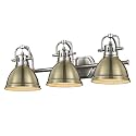 Golden Lighting 3602-BA3 PW-AB Duncan Bath Vanity, Transitional, Pewter with Aged Brass Shades
