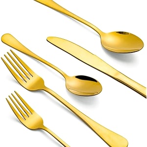 golden polish spoons and forks set food grade stainless steel flatware cutlery set 6 forks and 6 spoons gold set for home kitchen restaurant-mirror polished amp dishwasher safe pack of 12