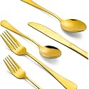 Golden Polish Spoons and Forks Set, Food Grade Stainless Steel Flatware Cutlery Set, 6 Forks and 6 Spoons Gold Set for Home, Kitchen, Restaurant-Mirror Polished & Dishwasher Safe (Pack of 12)