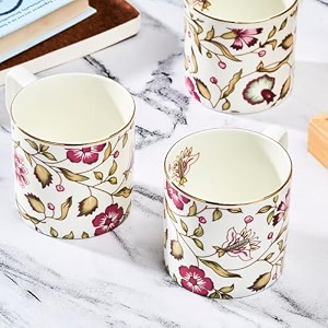 golden queen39s bone china handcrafted tea cups-set of 6  ideal for everyday tea and coffee enhancing your daily rituals - pink amp white blossom mugs