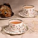 GOLDEN QUEEN'S Cup, Saucer &amp; Spoons Set | Perfect for Hosting &amp; for Tea/Coffee | Handcrafted in India | 24-Carat Gold Details | 6 Cups, 6 Saucers &amp; 6 Spoons | 170 ml - Leafy Blush &amp; Pink Charm