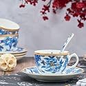 GOLDEN QUEEN'S Cup, Saucer & Spoons Set | Perfect for Hosting & for Tea/Coffee | Handcrafted in India | 24-Carat Gold Details | 6 Cups, 6 Saucers & 6 Spoons | 170 ml (Enchanted Night Garden)