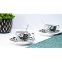 GOLDEN QUEEN'S Cup &amp; Saucer Set | Perfect for Hosting &amp; for Tea/Coffee Lovers | Handcrafted in India, 24-Carat Gold on Rim | 6 Cups, 6 Saucers &amp; 6 Spoons |170 ml - Indian Peafowl