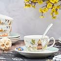 GOLDEN QUEEN'S Cup &amp; Saucer Set | Perfect for Hosting &amp; for Tea/Coffee Lovers | Handcrafted in India, 24-Carat Gold on Rim | 6 Cups, 6 Saucers &amp; 6 Spoons |170 ml - Pagoda