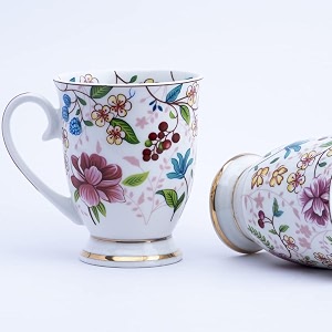 golden queen39s mug set of 2 for coffee tea milk  perfect for casual gatherings tea party or daily beverage  24 carat gold on foot multicolour - floral