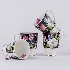 golden queen39s mug set of 2 for coffee tea milk  perfect for casual gatherings tea party or daily beverage  24 carat gold on foot garden splendor black