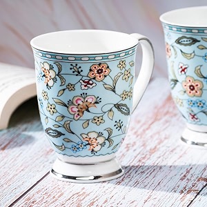golden queen39s mug set of 2 for coffee tea milk  perfect for casual gatherings tea party or daily beverage  24 carat gold on foot blue botanical