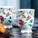GOLDEN QUEEN'S Mug Set of 2 for Coffee, Tea, Milk | Perfect for Casual Gatherings, Tea Party or Daily Beverage | 24 Carat Gold on Foot (Blue Botanical)