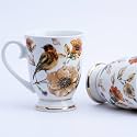 GOLDEN QUEEN'S Mug Set of 2 for Coffee, Tea, Milk | Perfect for Casual Gatherings, Tea Party or Daily Beverage | 24 Carat Gold on Foot (Multicolour - Bird)