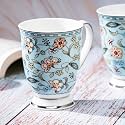 GOLDEN QUEEN'S Mug Set of 2 for Coffee, Tea, Milk | Perfect for Casual Gatherings, Tea Party or Daily Beverage | 24 Carat Gold on Foot (Blue Botanical)