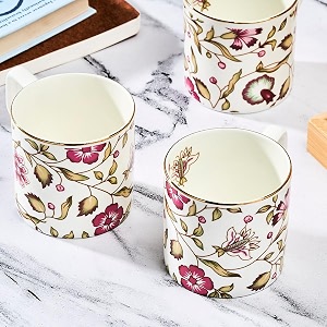 golden queen39s bone china handcrafted tea cups-set of 6  ideal for everyday tea and coffee enhancing your daily rituals - pink amp white blossom mugs