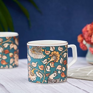 golden queen39s bone china handcrafted tea cups - set of 6  ideal for everyday tea and coffee enhancing your daily rituals  24 carat gold on rim  170 ml - kalamkari hues in green