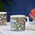 GOLDEN QUEEN'S Bone China Handcrafted Tea Cups - Set Of 6 | Ideal For Everyday Tea And Coffee, Enhancing Your Daily Rituals | 24 Carat Gold On Rim | 170 Ml - Kalamkari Hues In Green