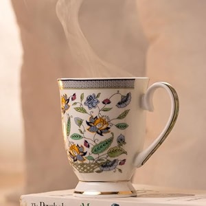 golden queen39s mug set of 2 for coffee tea milk  perfect for casual gatherings tea party or daily beverage  24 carat gold on foot blue botanical