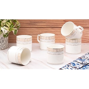 golden queen39s bone china handcrafted tea cups - set of 6  ideal for everyday tea and coffee enhancing your daily rituals  24 carat gold detailing - golden lattice 200 ml