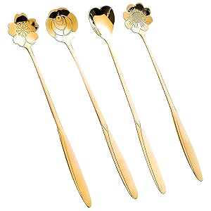 abter golden dessert spoon set cutlery kitchen tableware stainless steel gold flower shape different cute coffee tea spoon cafe bar 4 pcs 178 cm