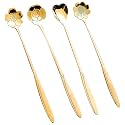 ABTER Golden Dessert Spoon Set Cutlery Kitchen Tableware Stainless Steel Gold Flower Shape Different Cute Coffee Tea Spoon Cafe Bar 4 Pcs, 17.8 Cm