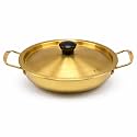 Golden Stainless Steel Rice Cooker 1 Liter with Strainer Lid, Rice Boiler Pot, Induction Base, Gold Finish Traditional Indian Cooking Serving Pot Bowl