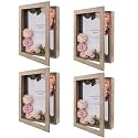 Golden State Art, 11x14 Shadow Box Frame Display Case, 2-inch Depth, Great for Collages, Collections, Mementos, 6 Pins Included (Light Brown, 4 Pack)