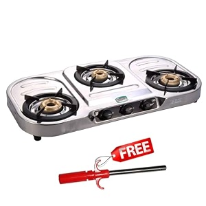 golden surya manual ignition premium stainless steel high efficiency 3 burner gas stove 18 months warranty chula gas isi certified with electronic gas lighter free dura