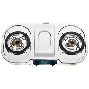 golden surya nano 2 burner gas stove high efficiency premium stainless steel body manual ignition isi certified 18 months warranty
