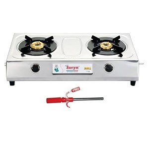 golden surya manual ignition premium stainless steel high efficiency 2 burner gas stove 18 months warranty chula gas isi certified with electronic gas lighter free kristal