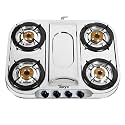 GOLDEN SURYA Manual Ignition Premium Stainless Steel High Efficiency 4 Burner Gas Stove, 18 Months Warranty, Chula Gas, ISI Certified, With Electronic Gas Lighter Free (Magma)