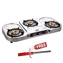 GOLDEN SURYA Manual Ignition Premium Stainless Steel High Efficiency 3 Burner Gas Stove, 18 Months Warranty, Chula Gas, ISI Certified, With Electronic Gas Lighter Free (Dura)