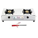 GOLDEN SURYA Manual Ignition Premium Stainless Steel High Efficiency 2 Burner Gas Stove, 18 Months Warranty, Chula Gas, ISI Certified, With Electronic Gas Lighter Free (Kristal)