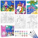 goldentime 3 Framed Canvas Paint by Numbers for Kids Ages 6 8 10 12 –Easy Paint by Numbers Kit for Kids and Adults –Unicorn Painting Kit for Girls, Mermaid Crafts for Girls Ages 6-8-12…