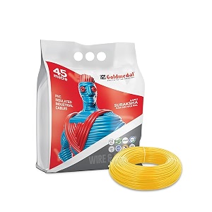 goldmedal 10 sq mm flame retardant electric wire  45 meter pvc insulated single core copper wire  flexible electrical cable for home domestic amp industrial use  yellow