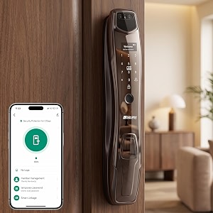 golens x32 with bell new launch smart digital rim lock  8-in-1 unlock  face fingerprint palm rfid pin wifi bluetooth amp key  wooden amp metal doors  smart home security