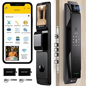 golens x88 luxury smart door lock8 ways unlocking3d face idfingerprintmobile apprfid cardpinotpmechanical keycamera technologykeyless entry digital lock easy installationblack