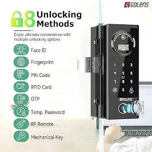 golens x37 smart 3d face recognition door lock for glass amp wooden doors  8-way unlock  face id  fingerprint  rfid  pin  app amp remote  dual door digital smart lock with no-drill installation
