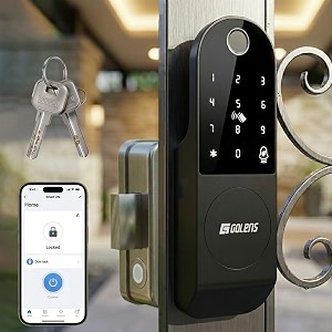 golens x32 new launch digital rim lock for wooden amp metal doors  waterproof design  2060mm thickness  6-in-1 unlock  fingerprint pin rfid app otp amp manual key  remote unlock via otp