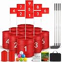 Golf Bucket Yard Game with 4 Clubs for Adults and Family, 9 Hole Golf Course, Balls and Flag - Adult Golf Outdoor Lawn Games and Chipping Games for Backyard Beach Park Camping and Hotel