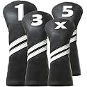 Golf Club Covers,4pcs or 1pc Golf Headcovers for Woods and Driver Fairway Hybrids Women Men - Premium PU Leather with Interchangeable Tags & Magnetic Blade and Mallet Putter Covers