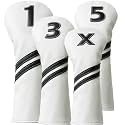 Golf Club Covers,4pcs or 1pc Golf Headcovers for Woods and Driver Fairway Hybrids Women Men - Premium PU Leather with Interchangeable Tags &amp; Magnetic Blade and Mallet Putter Covers