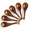 Gomakren 6.5in Soup Spoons Set of 6, Japanese Ramen Pho Spoons, Brown